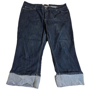 Merona Jeans Denim Blue Womens Size 18 Cropped Cuffed Wide Leg Pocket Button Zip